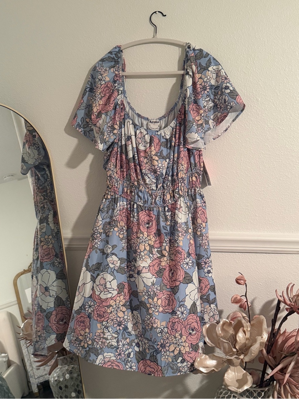 Arula Dress Size C Plus Size Floral Puff-Sleeve Summer Dress in Blue & Pink NWT